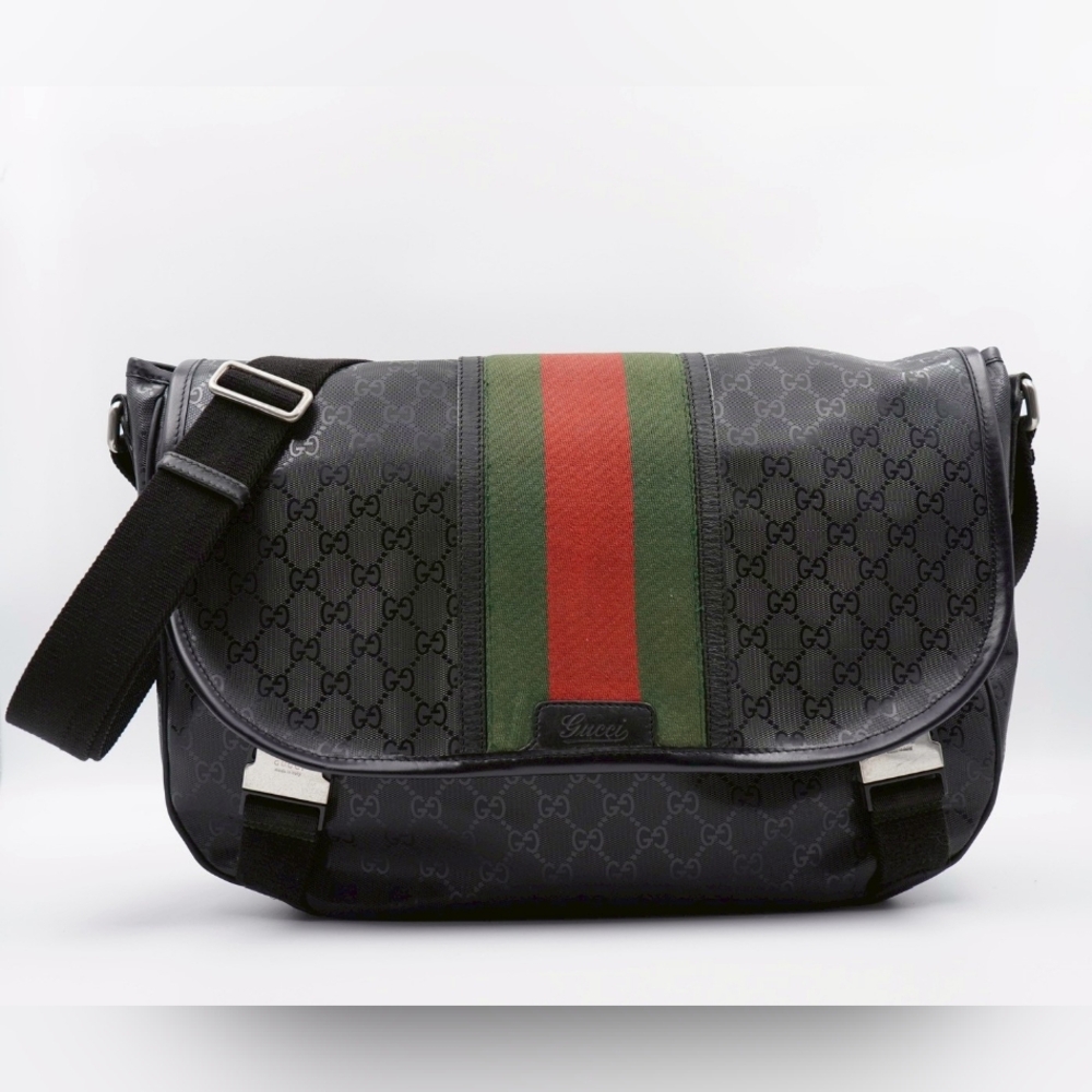CB09 ❤️ Gucci GG 500 Web Double Buckle Messenger Bag - Picture 1 of 14